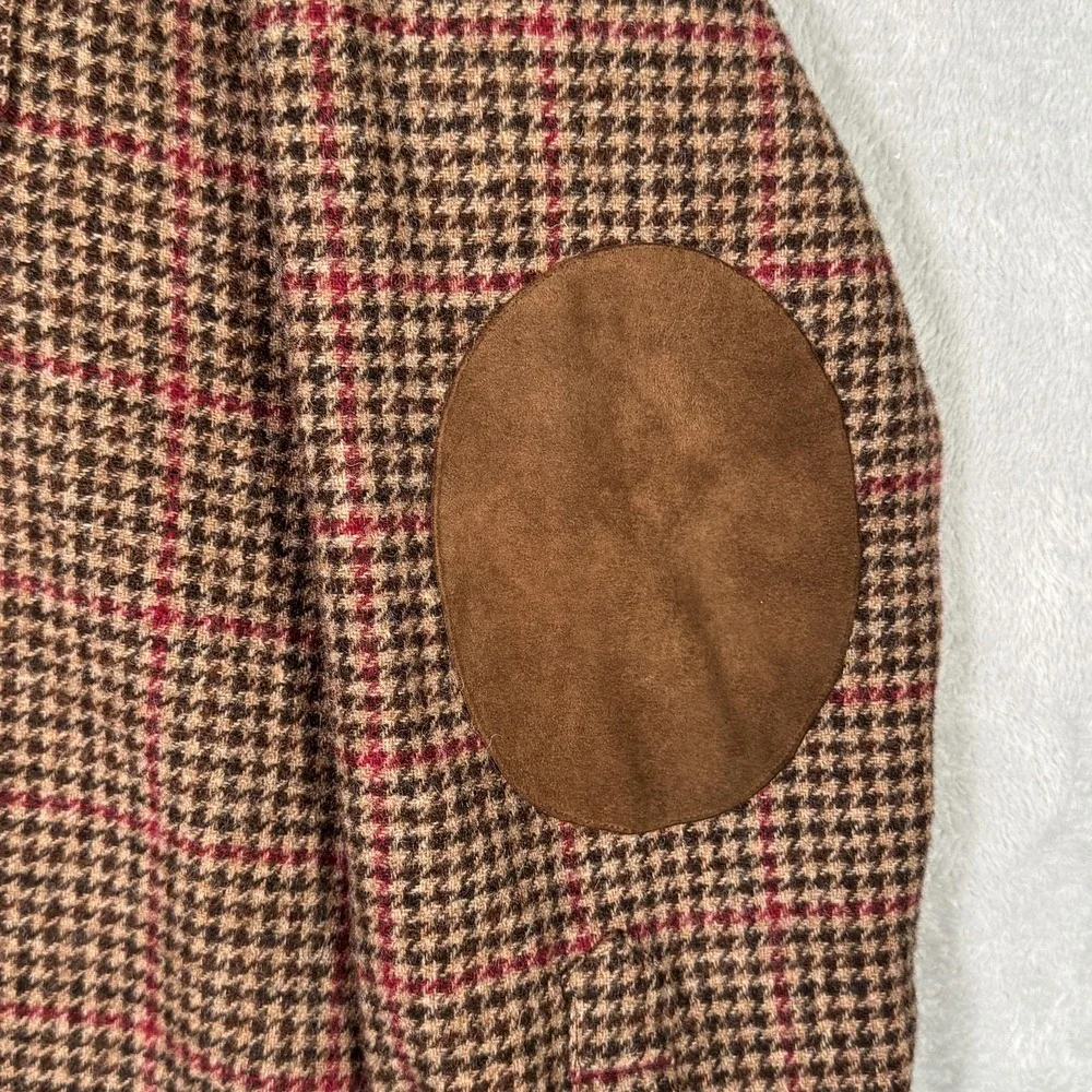 Ralph‎ Lauren Shirt Mens 2XL Brown Wool Check Suede Elbow Overshirt Houndstooth